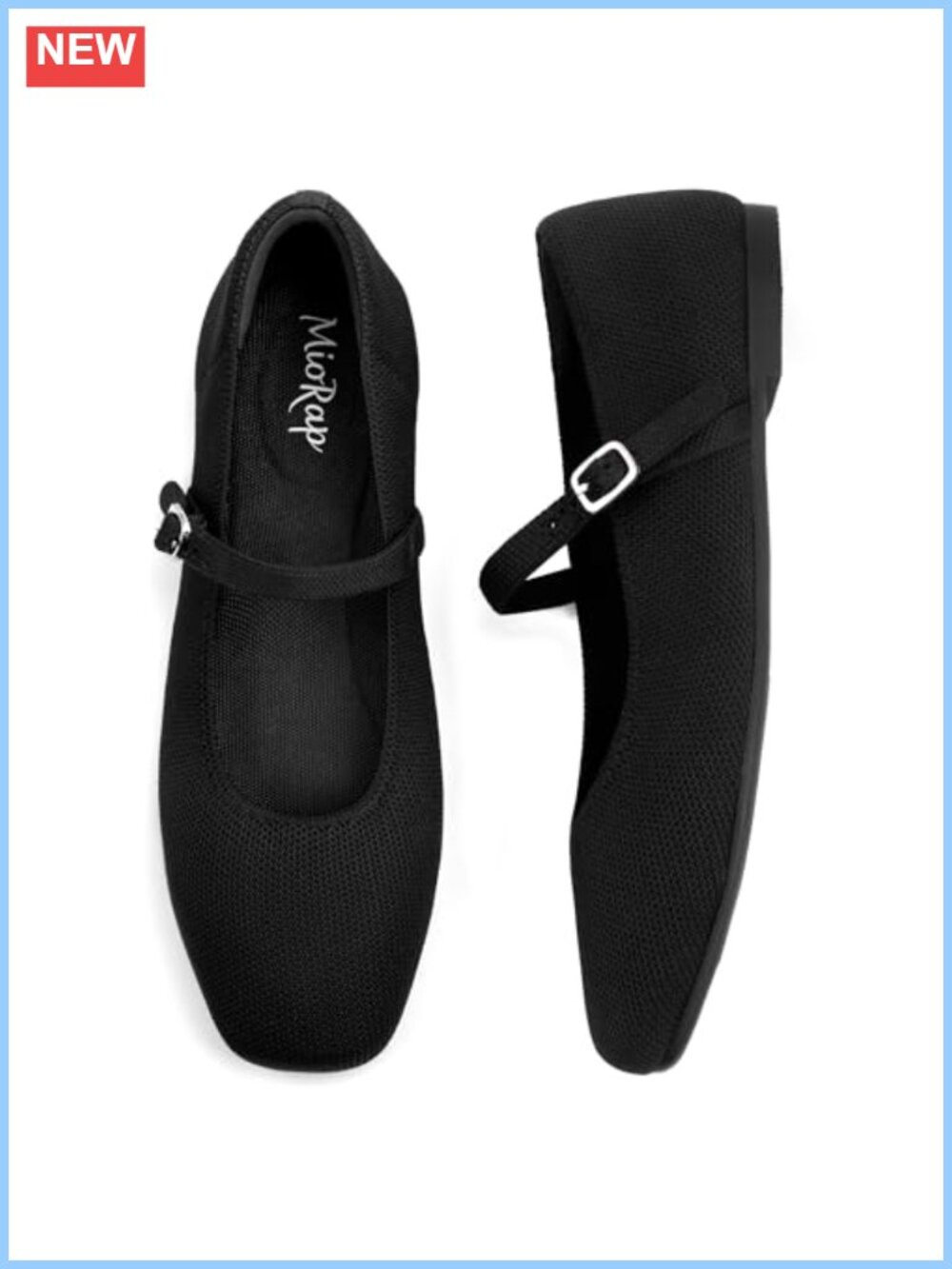 Square Toe Mary Jane Flats Knit Ballet Flat Adjustable Strap for Work
